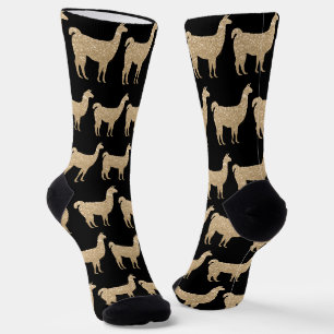 Llama Champagne Goud Glitters patroon zwart Sokken