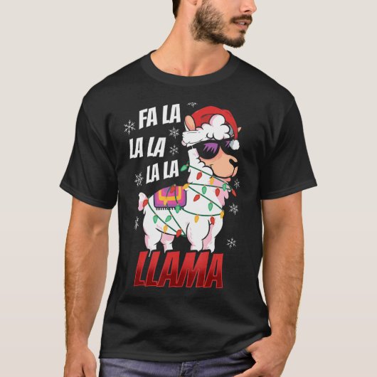 Llama Christmas  Fa La La Llama  Xmas Lights T-shirt (Voorkant)