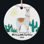 Llama CHristmas Funny Ornament<br><div class="desc">Fun en Joy zullen deel uitmaken van je kerstboom met dit unieke ornament. Het bevat een schattige lama op een cacti-woestijnachtergrond en een grappige tekst "Heb jezelf een vrolijke LLAMA-kerst". Bewerk het jaar en geniet van dit schattige thuisdecor. Het is ook geweldig als Holiday Gift.</div>