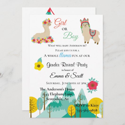 Llama Colorful Gender Reopenbaart Party Kaart (Voorkant / Achterkant)