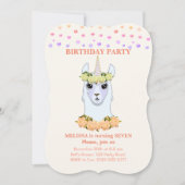 Llama-corn 7e verjaardagsfeest uitnodiging (Voorkant)