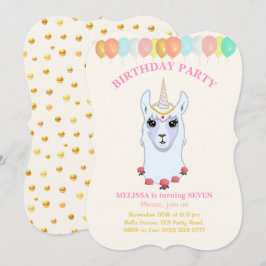 Llama-corn 7e verjaardagsfeest uitnodiging