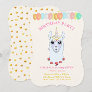 Llama-corn 7e verjaardagsfeest uitnodiging