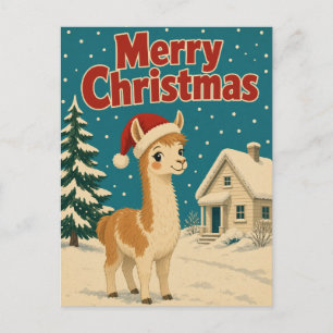 Llama Cottage Sneeuw Dier Kerstmis Briefkaart