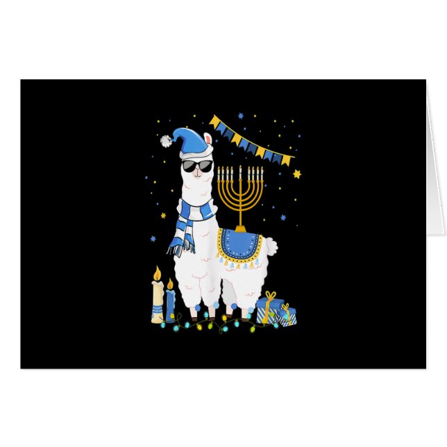 Llama Cute Alpaca Chanukah Holiday Menorah Hanukka (Voorkant Horizontaal)