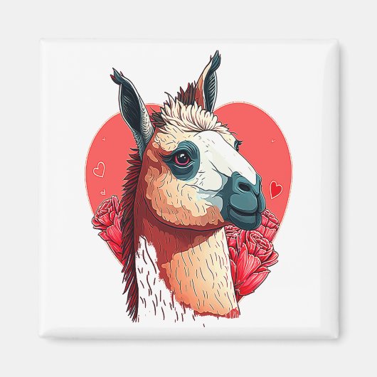 Llama Cute Alpaca Valentines Day Animal  Magneet (Voorkant)