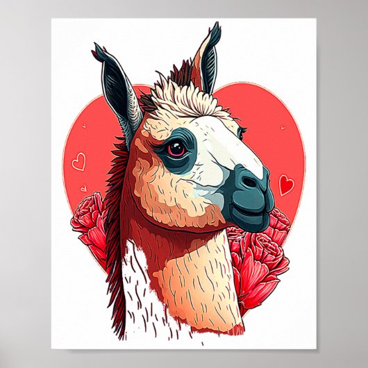 Llama Cute Alpaca Valentines Day Animal  Poster (Voorkant)