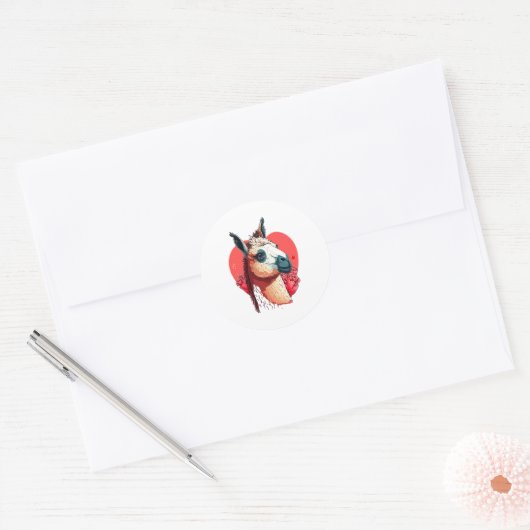 Llama Cute Alpaca Valentines Day Animal  Ronde Sticker (Envelop)