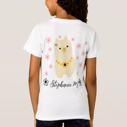 Llama Cute Baby met gele en roze bloemen T-shirt (Achterkant)