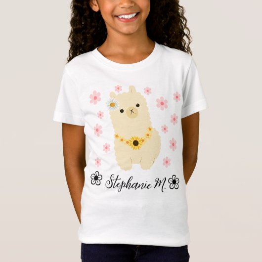 Llama Cute Baby met gele en roze bloemen T-shirt (Voorkant)