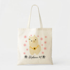 Llama Cute Baby met gele en roze bloemen Tote Bag