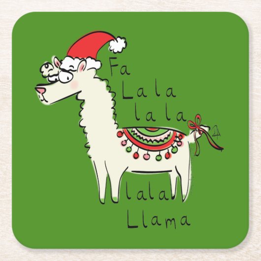 Llama Cute Funny Kerstfeestdag Kinderen Kartonnen Onderzetters (Voorkant)