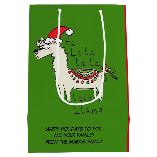 Llama Cute Funny Kerstfeestdag Kinderen Medium Cadeauzakje (Achterkant)