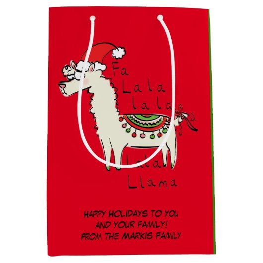 Llama Cute Funny Kerstfeestdag Medium Cadeauzakje (Voorkant)
