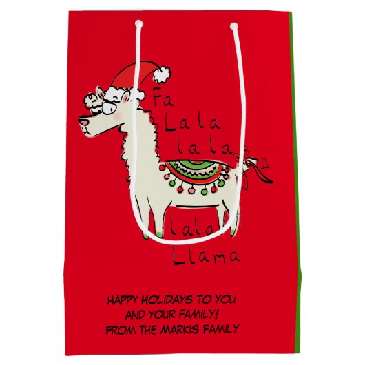 Llama Cute Funny Kerstfeestdag Medium Cadeauzakje (Achterkant)