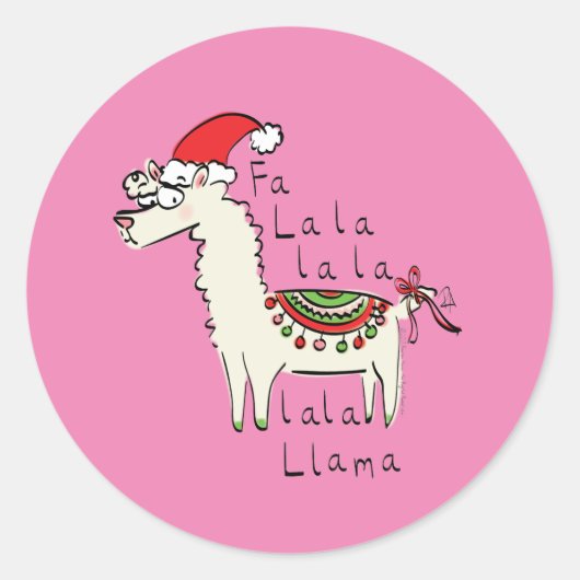 Llama Cute Funny Kerstfeestdag Ronde Sticker (Voorkant)