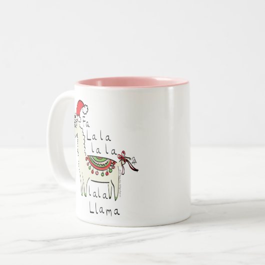 Llama Cute Funny Kerstfeestdag Tweekleurige Koffiemok (Voorkant links)
