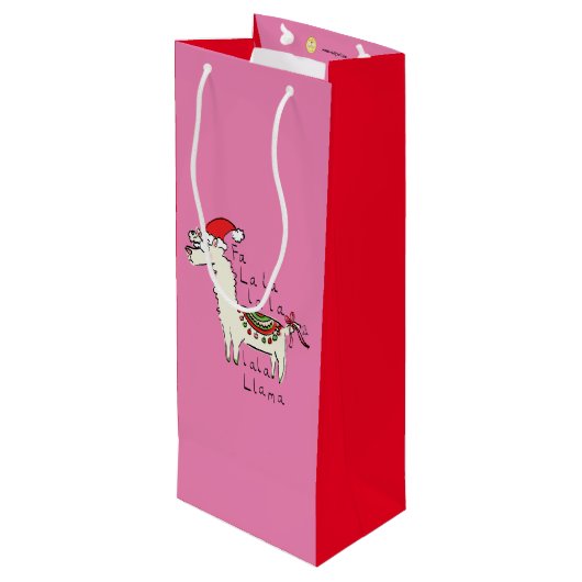 Llama Cute Funny Kerstfeestdag Wijn Cadeautas (Achterkant Gekanteld)