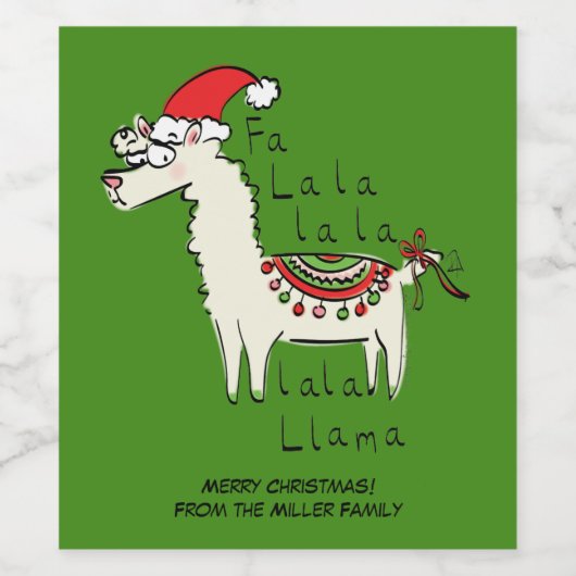 Llama Cute Funny Kerstfeestdag Wijn Etiket (Enkel label)