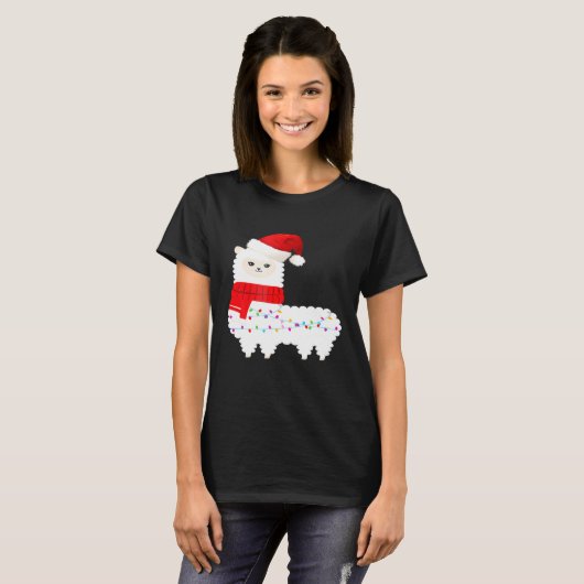 llama Cute Santa Alpaca - kerstlicht T-shirt (Voorkant volledig)