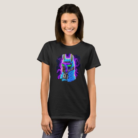 Llama Cyborg Robot Llama Cool Artistic Retro Alpac T-shirt (Voorkant volledig)