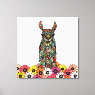 llama daisy love white canvas afdruk