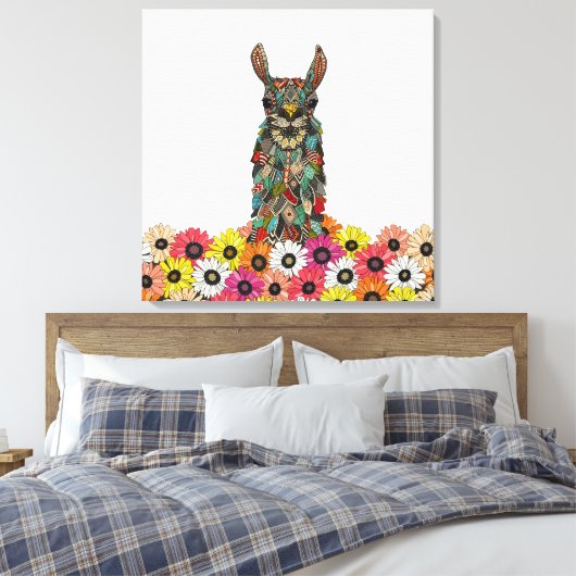 llama daisy love white canvas afdruk (Insitu (Slaapkamer))