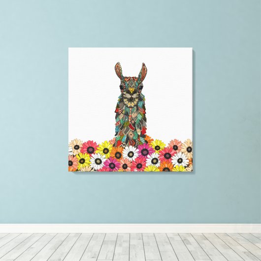 llama daisy love white canvas afdruk (Insitu (Houten vloer))
