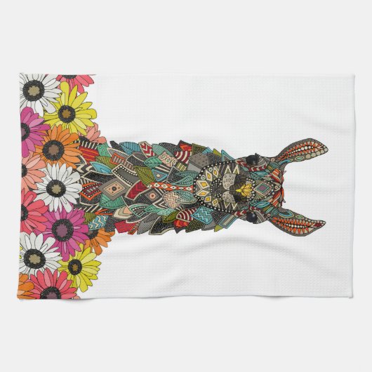 llama daisy love white theedoek (Horizontaal)