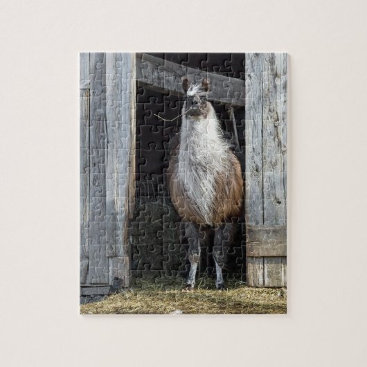 Llama, die de dag begroet legpuzzel (Verticaal)