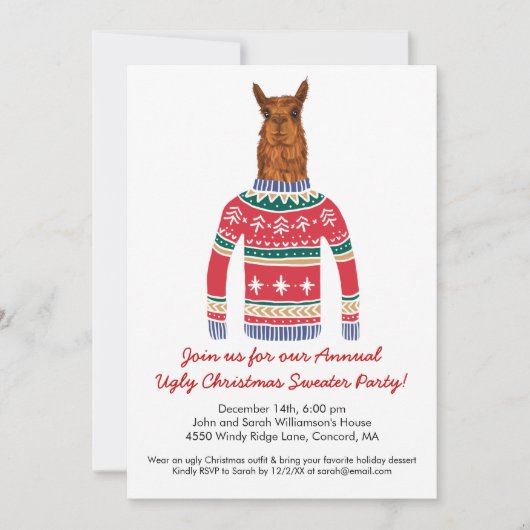 Llama die grappig met Scandinavische kerstmis woon Kaart (Voorkant)