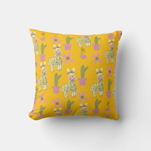 Llama Dier Doodle Geel Kinderen Tiener Kussen (Voorkant)
