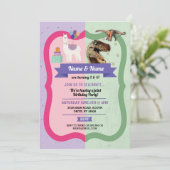 Llama & Dinosaurus Uitnodigingen Jongen Meisje Ver (Staand voorkant)
