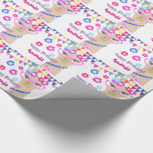 Llama diva blijvend verjaardagsdagstrappelpapier cadeaupapier