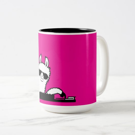 Llama DJ Cool Party Music Mixing Animal Sunglasses Tweekleurige Koffiemok (Voorkant rechts)