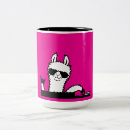 Llama DJ Cool Party Music Mixing Animal Sunglasses Tweekleurige Koffiemok