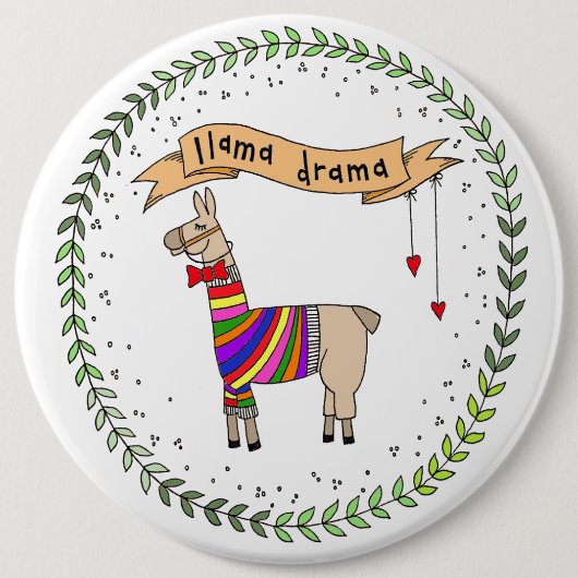 Llama Drama Badge, Rainbow Llama Ronde Button 6,0 Cm (Voorkant)