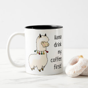 'llama drink mijn koffie eerst' schattige lama tweekleurige koffiemok