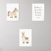 Llama Eenhoorn Boho Nursery Art, aangepaste tekstn Muurkunst Sets (Voorkant)