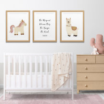 Llama Eenhoorn Boho Nursery Art, aangepaste tekstn
