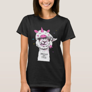Llama Eenhoorn Hoed Droom Komt Uit Hipster T-shirt