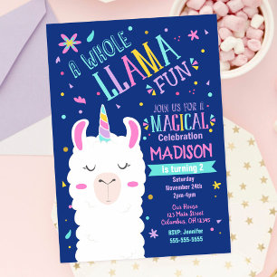Llama Eenhoorn Verjaardagsuitnodiging Magische Fee Kaart