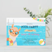 Llama eenhoorn zwembad verjaardagsfeestje uitnodig kaart (Staand voorkant)