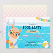 Llama eenhoorn zwembad verjaardagsfeestje uitnodig kaart (Voorkant / Achterkant)