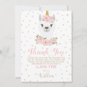 Llama Eenhoringdier Bedankt Kaart Roze Bloemen Mei (Voorkant)