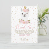 Llama Eenhoringdier Bedankt Kaart Roze Bloemen Mei (Staand voorkant)