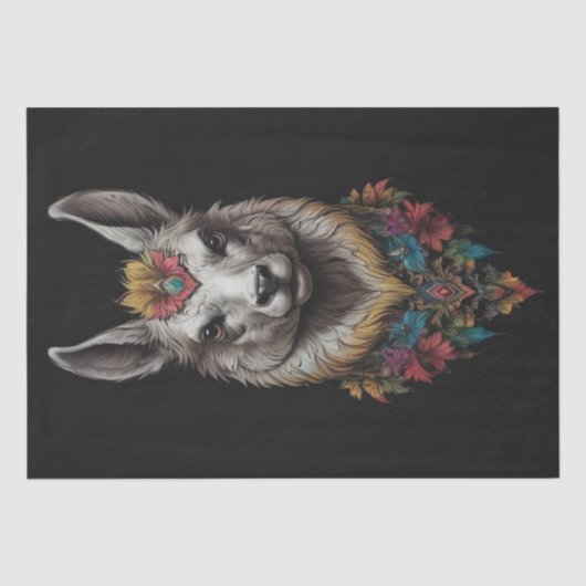 Llama En Bloem Portret, Decoupage Tissuepapier (Voorkant)
