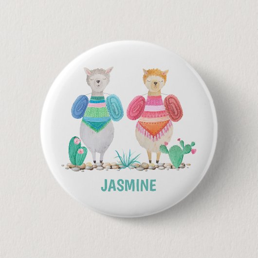 Llama en Cacti Waterverf gepersonaliseerd Ronde Button 5,7 Cm (Voorkant)
