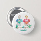 Llama en Cacti Waterverf gepersonaliseerd Ronde Button 5,7 Cm (Voorkant /achterkant)