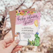 Llama en Cactus Baby shower Fiesta Invitation